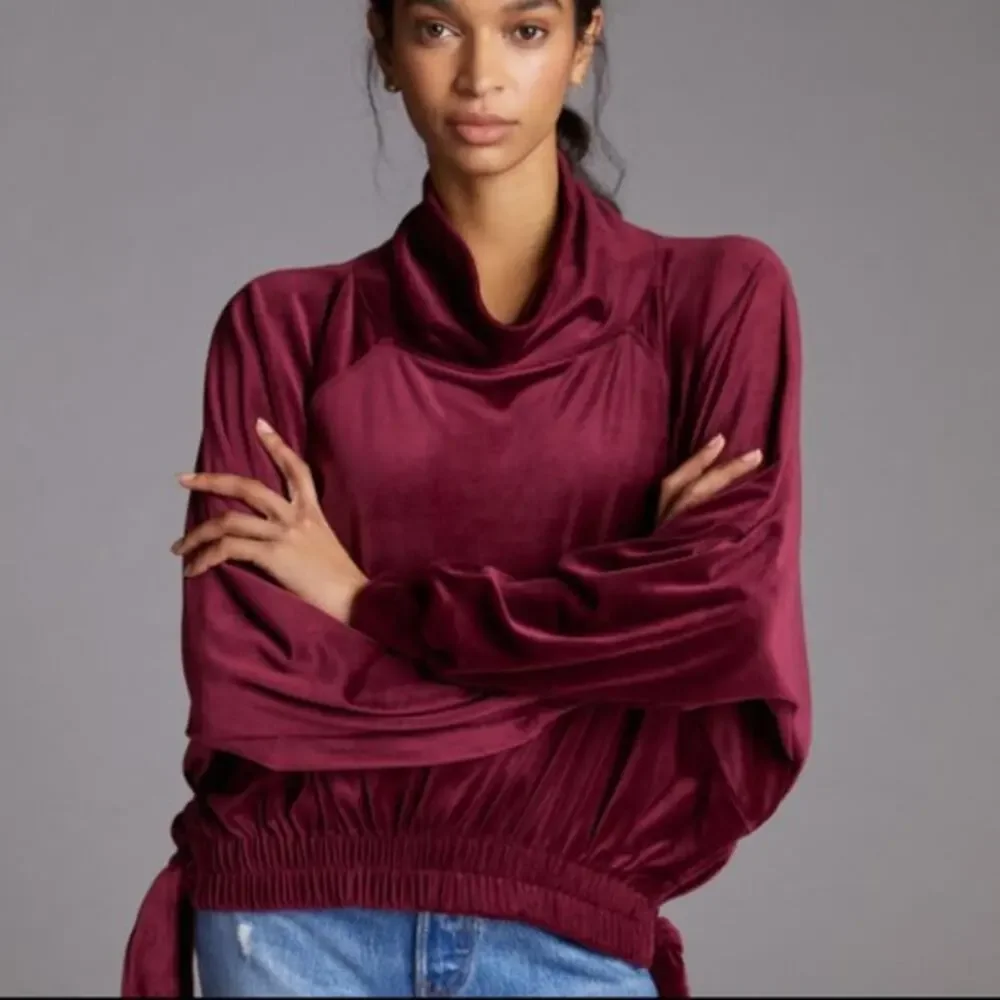 Anthropologie Daily Practice Side-Tie Velvet Pullover | Women's Small